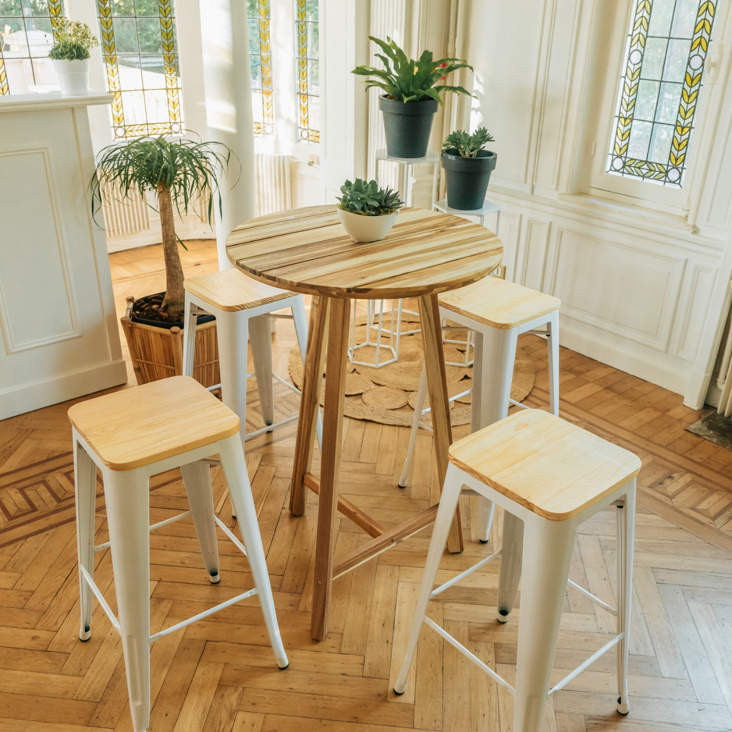 Taboruet Metal Blanc Et Bois 3